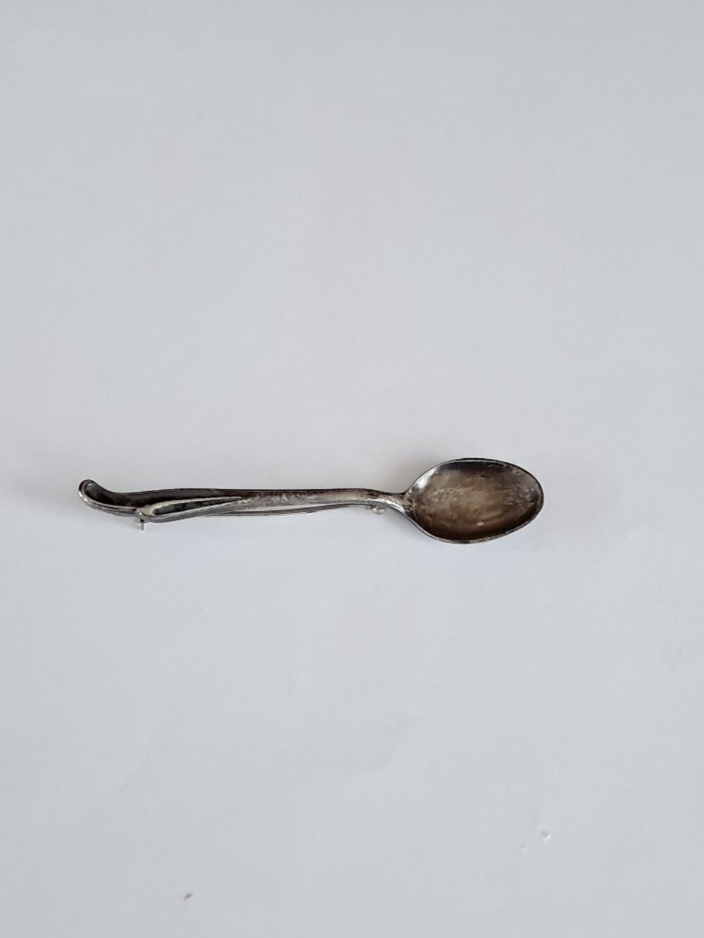 Vintage 925 Silver Spoon Pin Brooch Signed Art Deco Estate